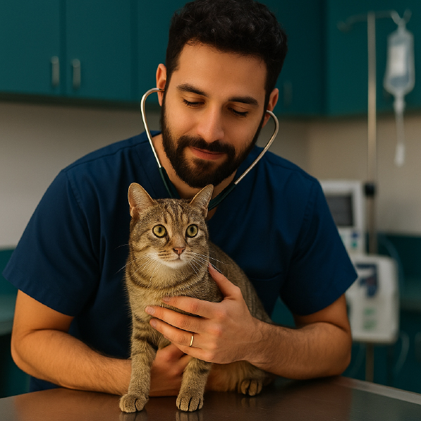 veterinario examinando um gato